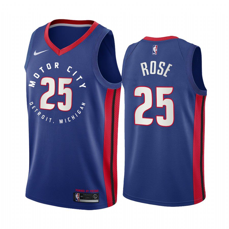 Men Detroit Pistons #25 derrick rose navy motor city edition 2020 nba jersey->detroit pistons->NBA Jersey